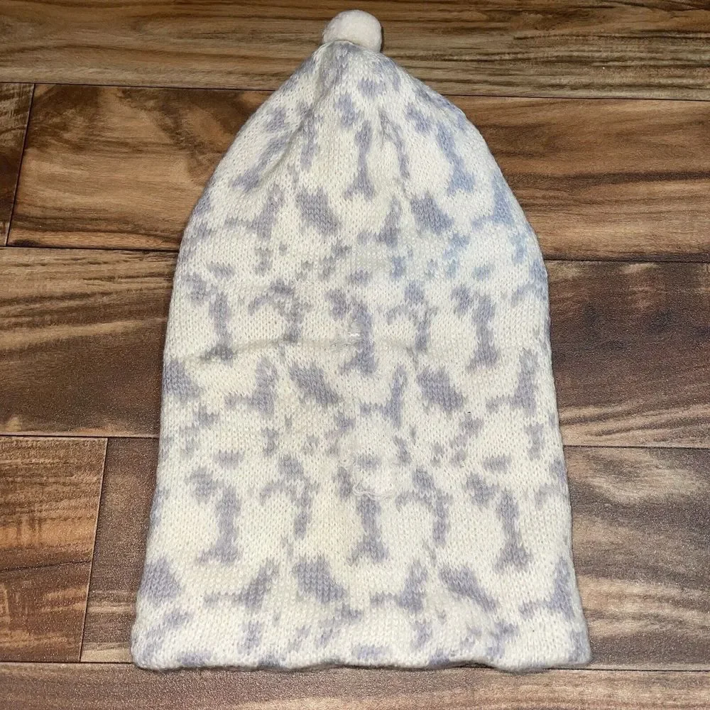 Vintage 100% Wool Cabela's Hunting Face Mask Hat White Winter Camo MADE IN USA